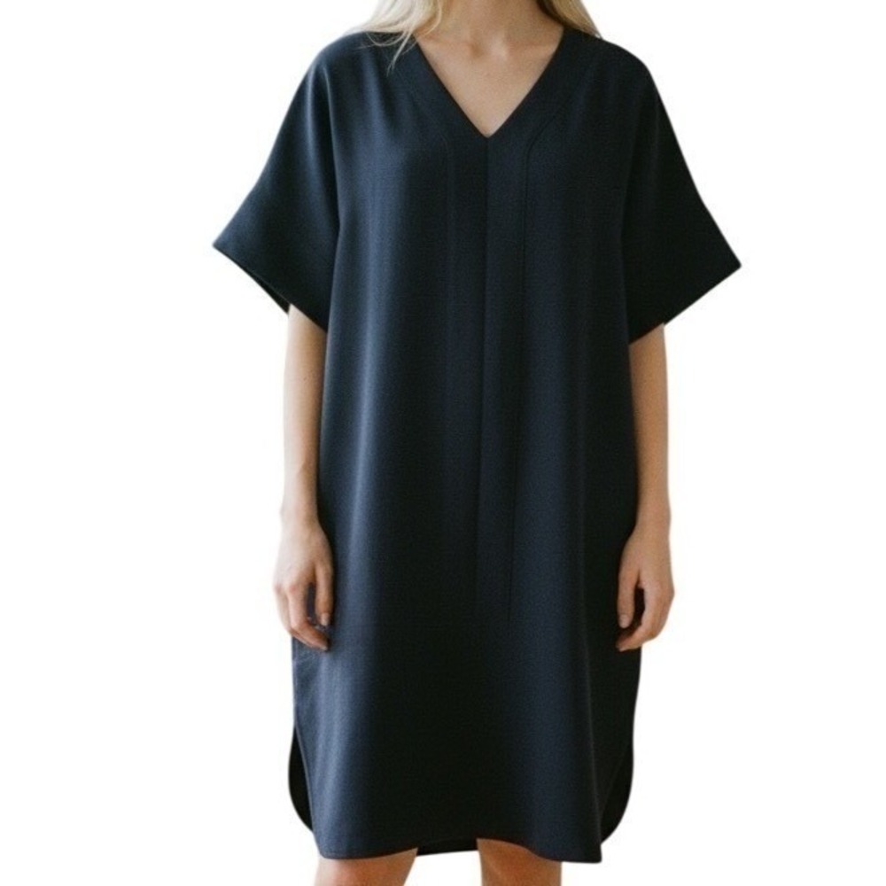 IRIS & INK Dress V Neck Short Sleeve Lined Navy Blue ‎ NWT Size 2